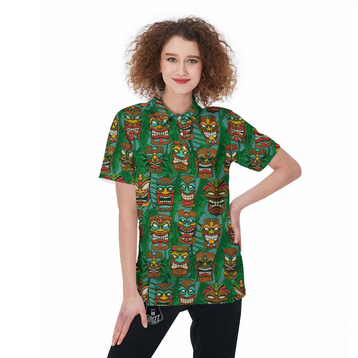 Tiki Hawaiian Print Pattern Women's Golf Shirts-grizzshop