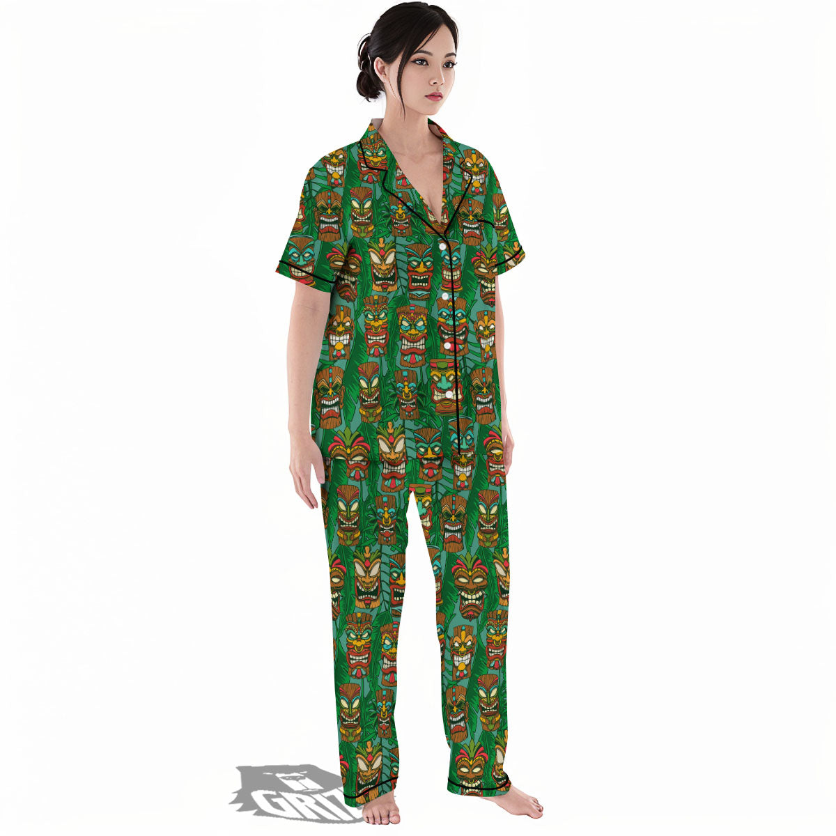 Tiki Hawaiian Print Pattern Women's Pajamas Set-grizzshop