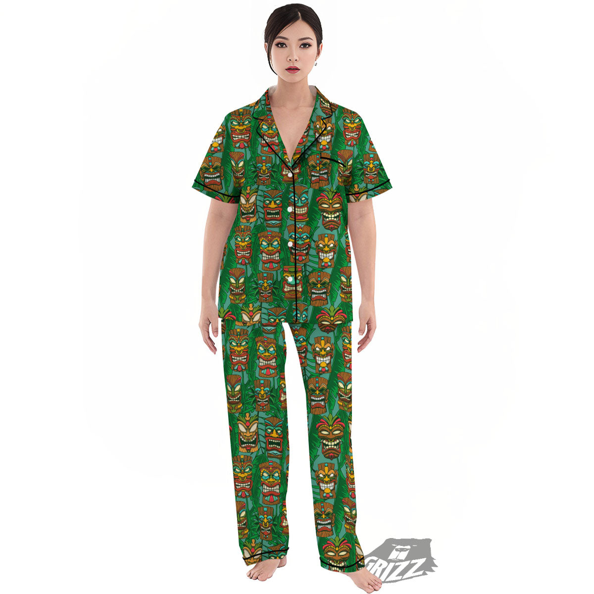 Tiki Hawaiian Print Pattern Women's Pajamas Set-grizzshop