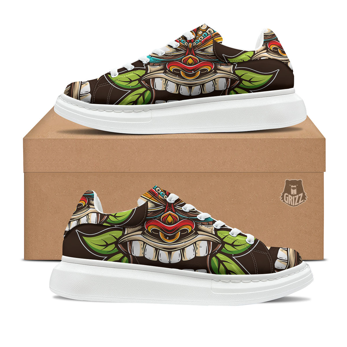 Tiki Hawaiian Print Platform Shoes-grizzshop