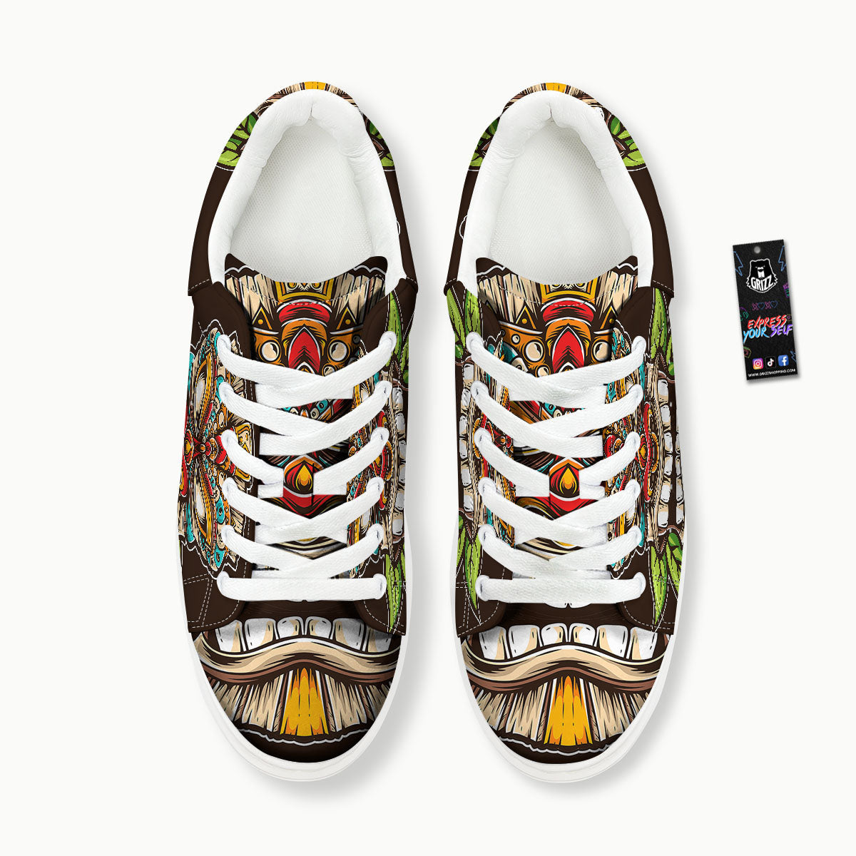Tiki Hawaiian Print Platform Shoes-grizzshop
