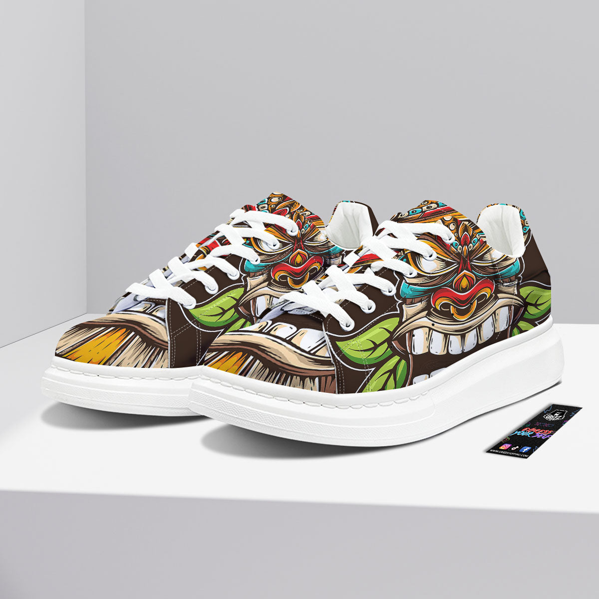 Tiki Hawaiian Print Platform Shoes-grizzshop