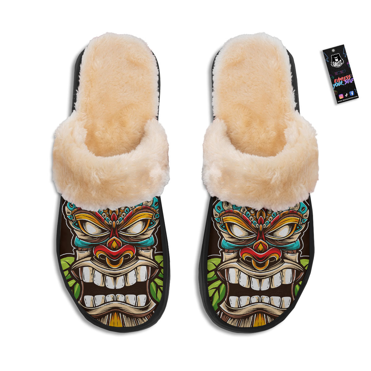 Tiki Hawaiian Print Slippers-grizzshop