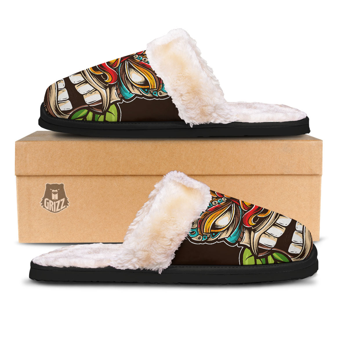 Tiki Hawaiian Print Slippers-grizzshop