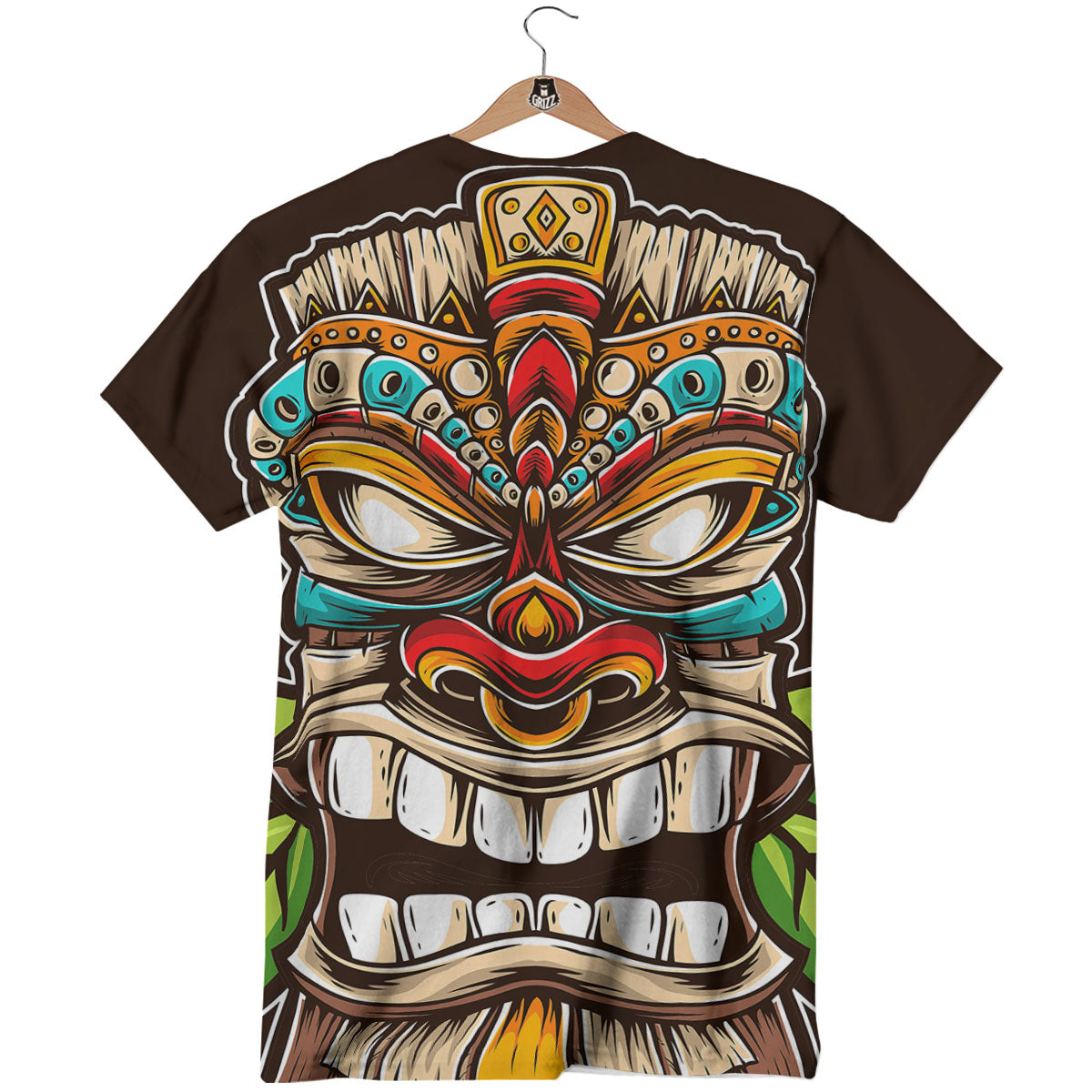 Tiki Hawaiian Print T-Shirt-grizzshop