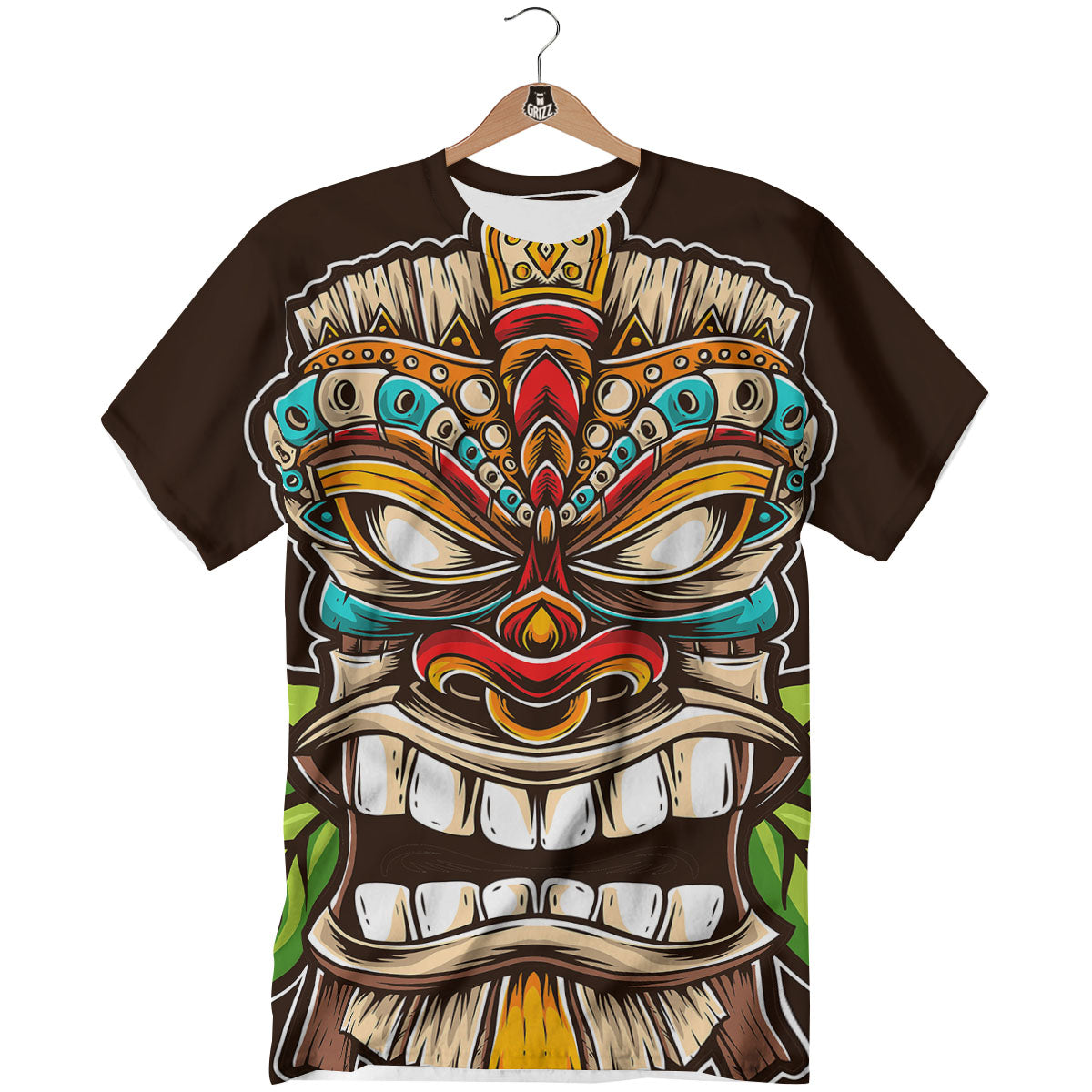 Tiki Hawaiian Print T-Shirt-grizzshop