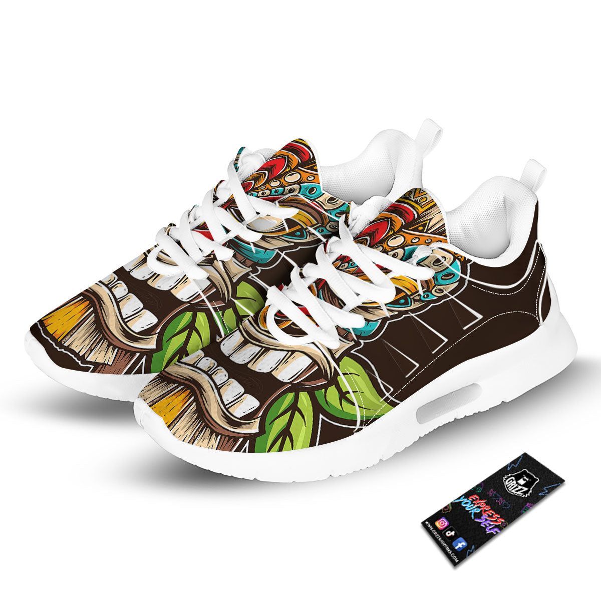 Tiki Hawaiian Print Tennis Shoes-grizzshop