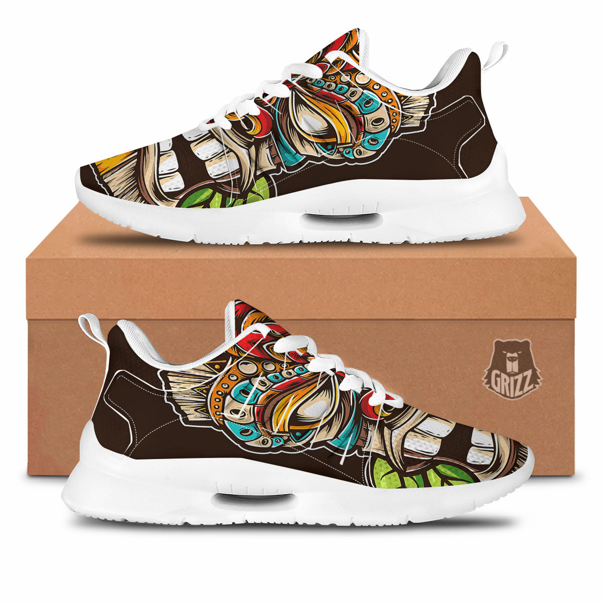 Tiki Hawaiian Print Tennis Shoes-grizzshop