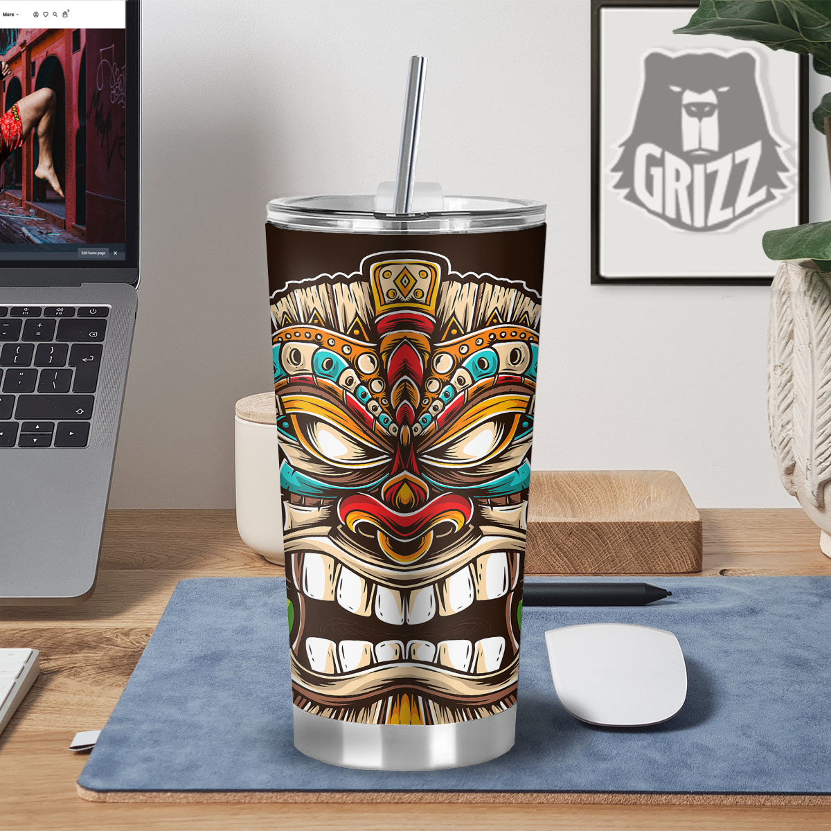 Tiki Hawaiian Print Tumbler-grizzshop