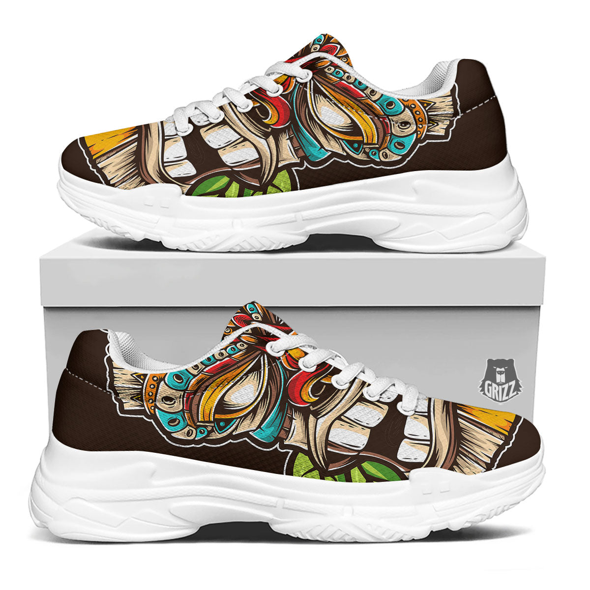Tiki Hawaiian Print White Chunky Shoes-grizzshop