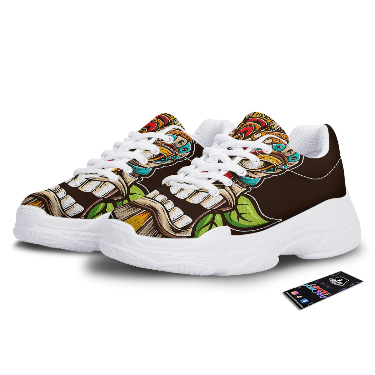 Tiki Hawaiian Print White Chunky Shoes-grizzshop