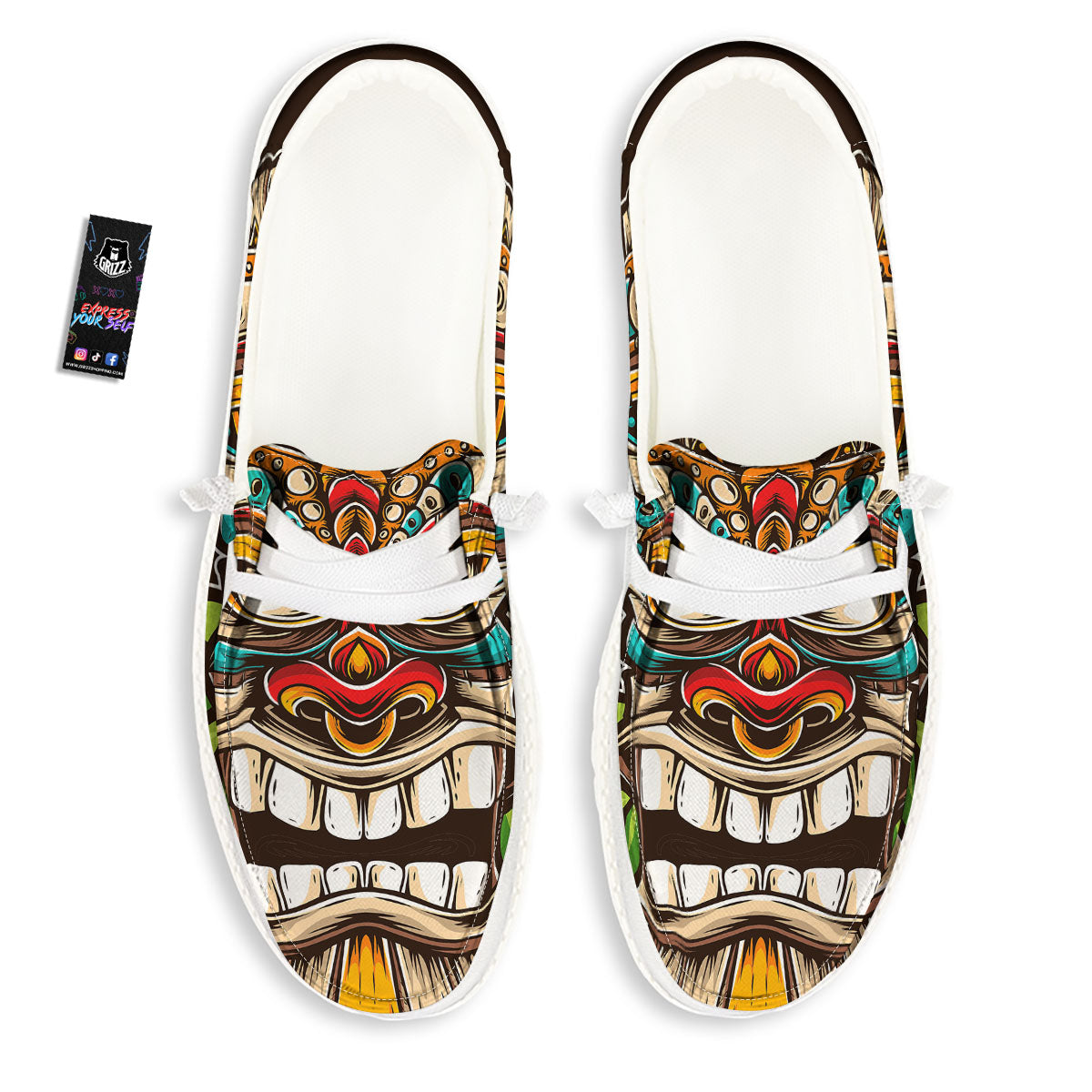 Tiki Hawaiian Print White Loafers-grizzshop