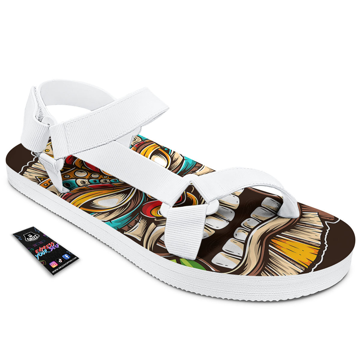 Tiki Hawaiian Print White Open Toe Sandals-grizzshop