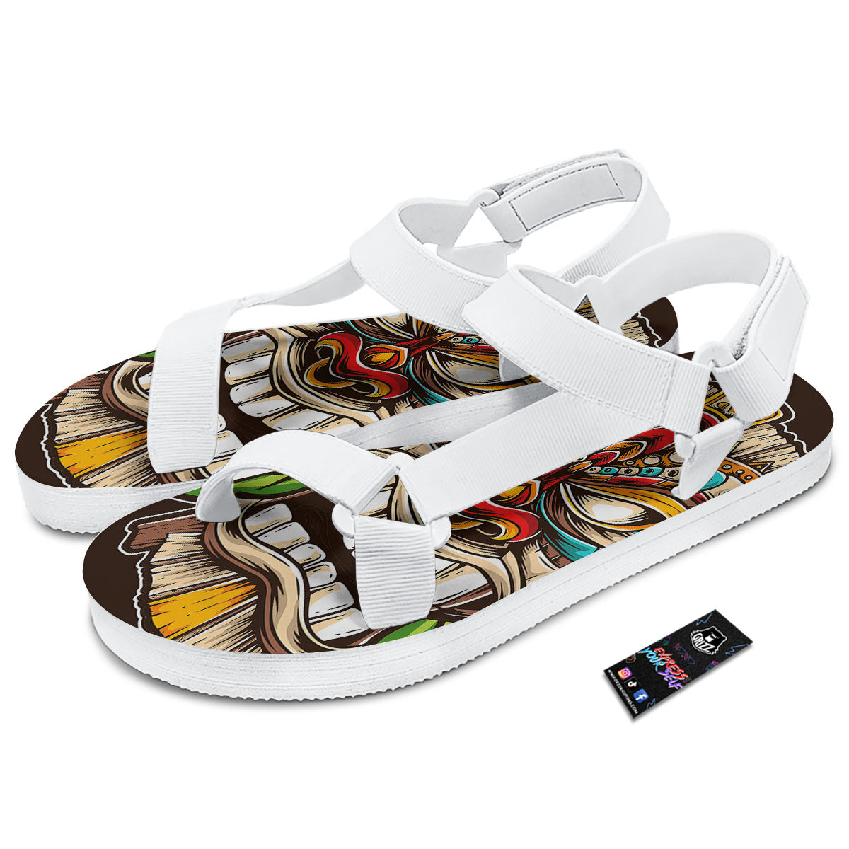 Tiki Hawaiian Print White Open Toe Sandals-grizzshop