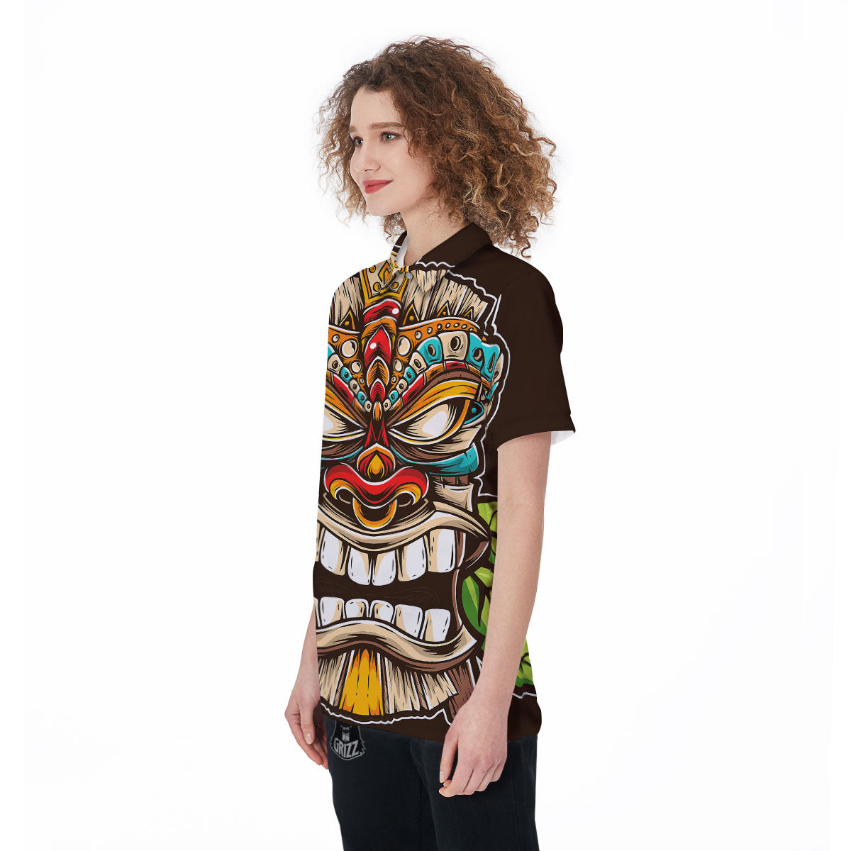 Tiki Hawaiian Print Women's Golf Shirts-grizzshop
