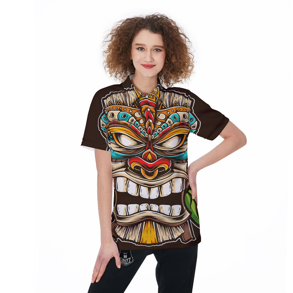 Tiki Hawaiian Print Women's Golf Shirts-grizzshop