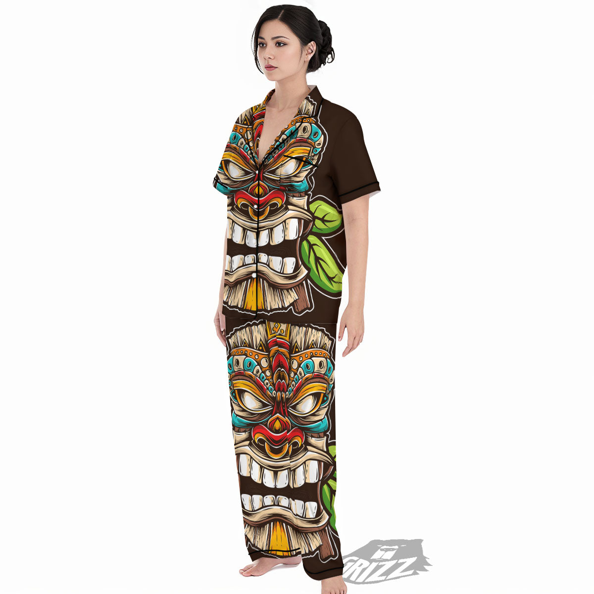 Tiki Hawaiian Print Women's Pajamas Set-grizzshop