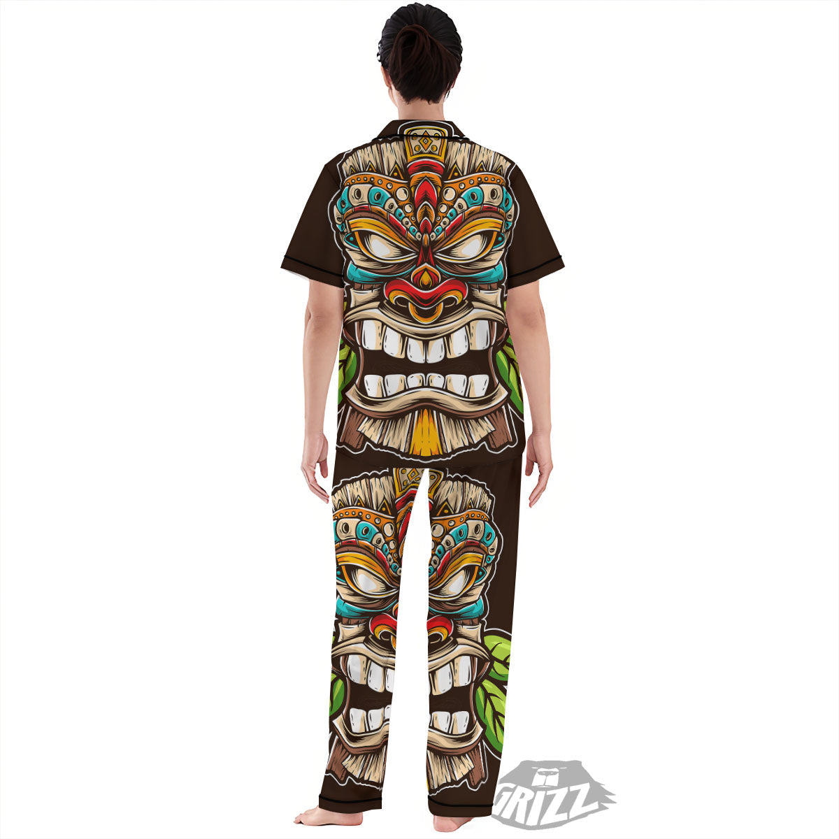 Tiki Hawaiian Print Women's Pajamas Set-grizzshop