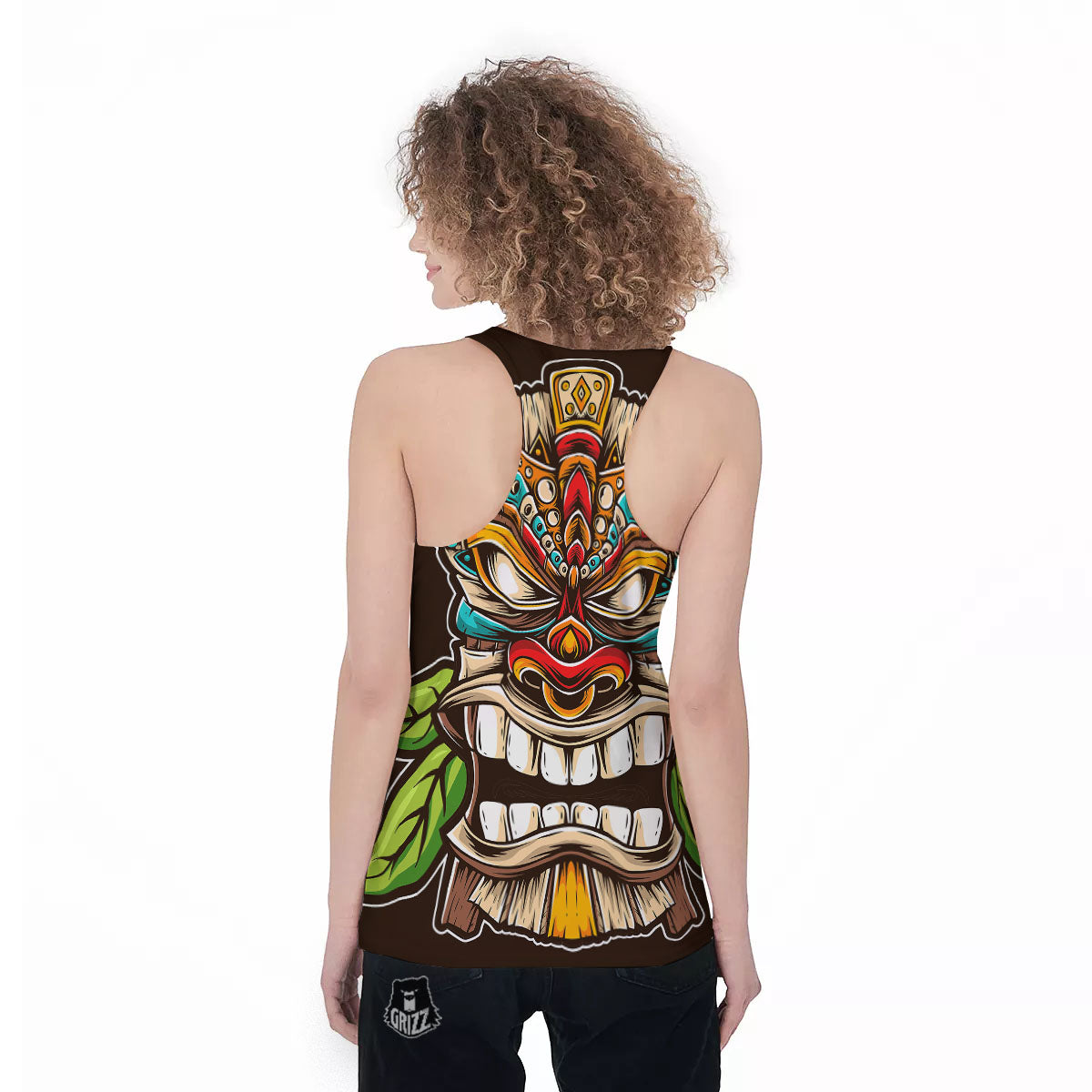 Tiki Hawaiian Print Women's Racerback Tank Top-grizzshop