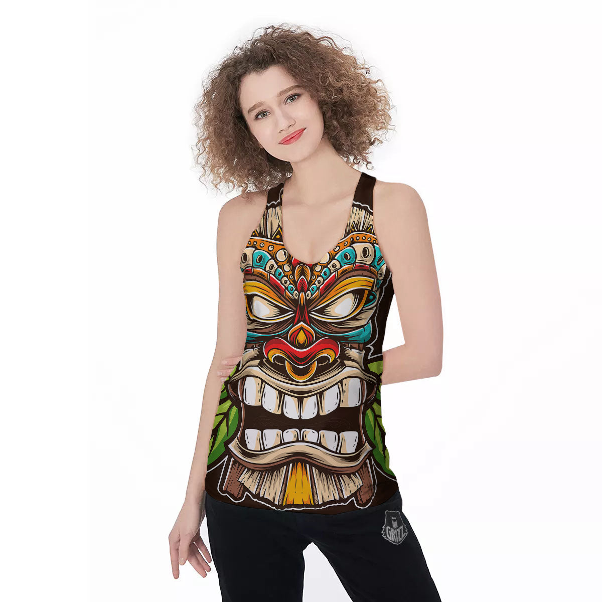 Tiki Hawaiian Print Women's Racerback Tank Top-grizzshop