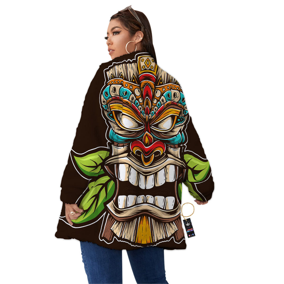 Tiki Hawaiian Print Women's Sherpa Jacket-grizzshop