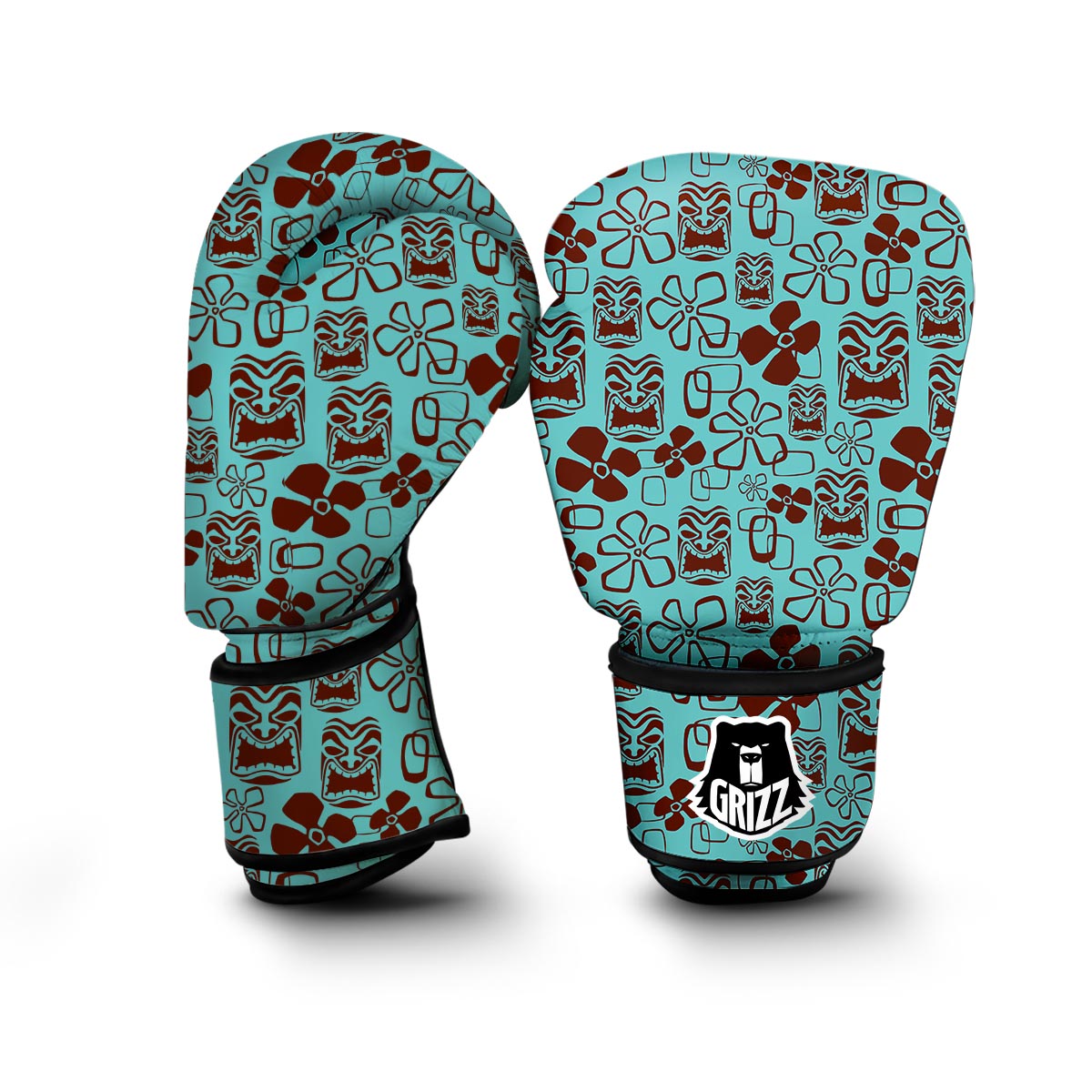 Tiki Hibiscus Pattern Print Boxing Gloves-grizzshop