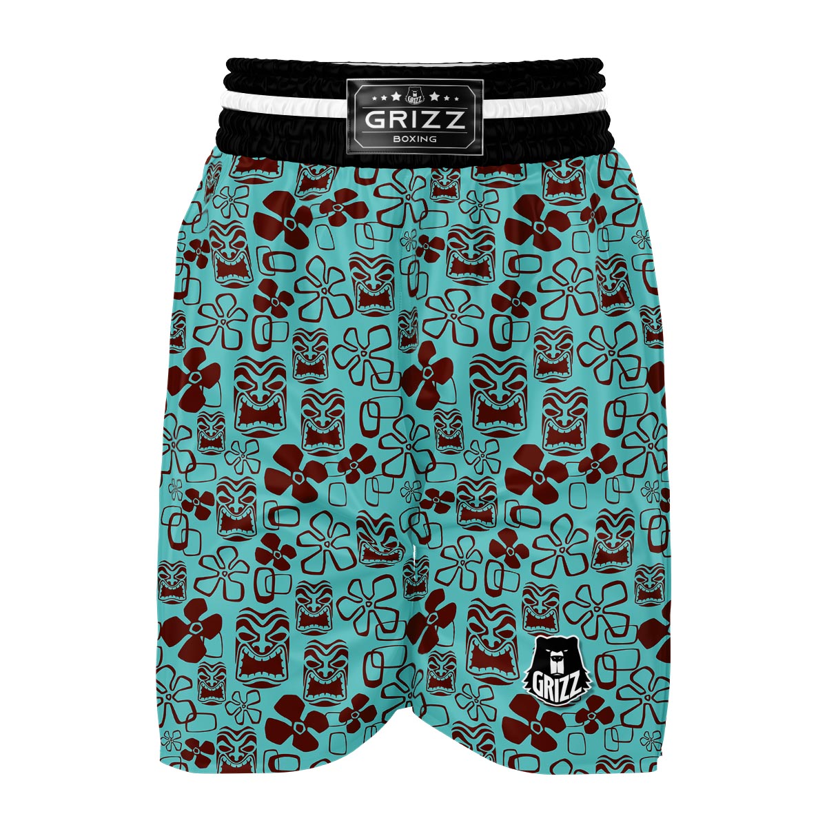 Tiki Hibiscus Pattern Print Boxing Shorts-grizzshop