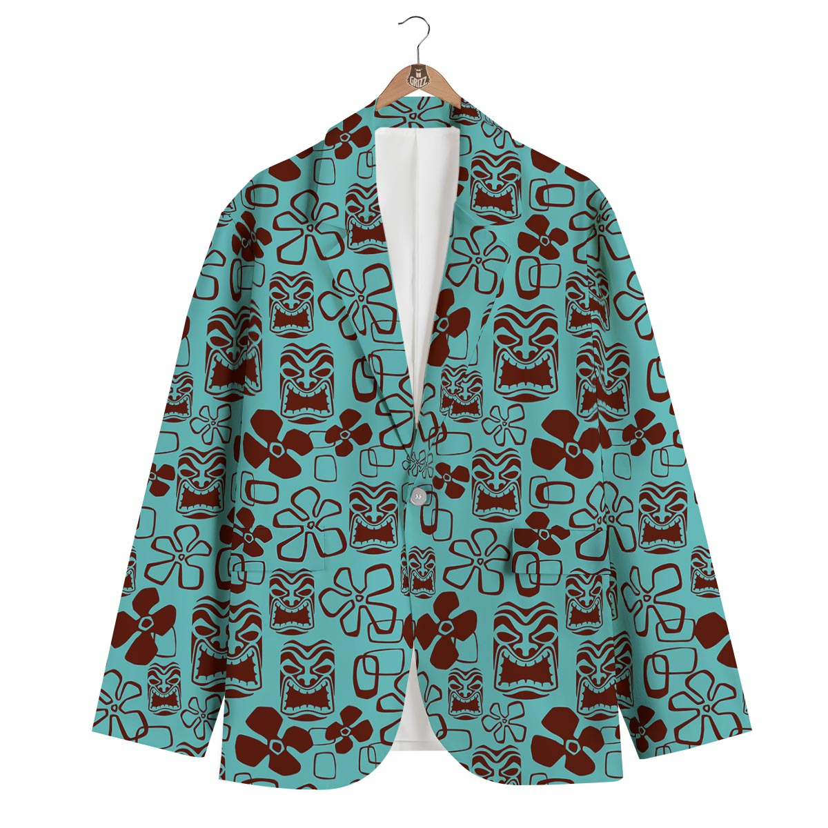 Tiki Hibiscus Pattern Print Men's Blazer-grizzshop