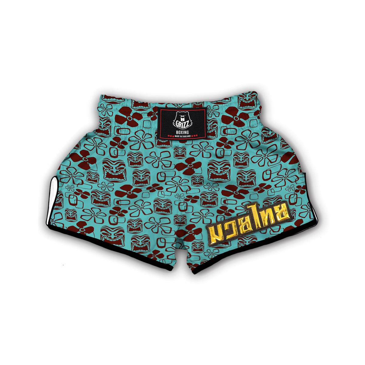 Tiki Hibiscus Pattern Print Muay Thai Boxing Shorts-grizzshop