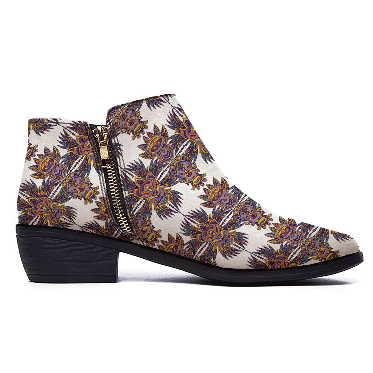 Tiki Mask Ornament Print Pattern Ankle Boots-grizzshop