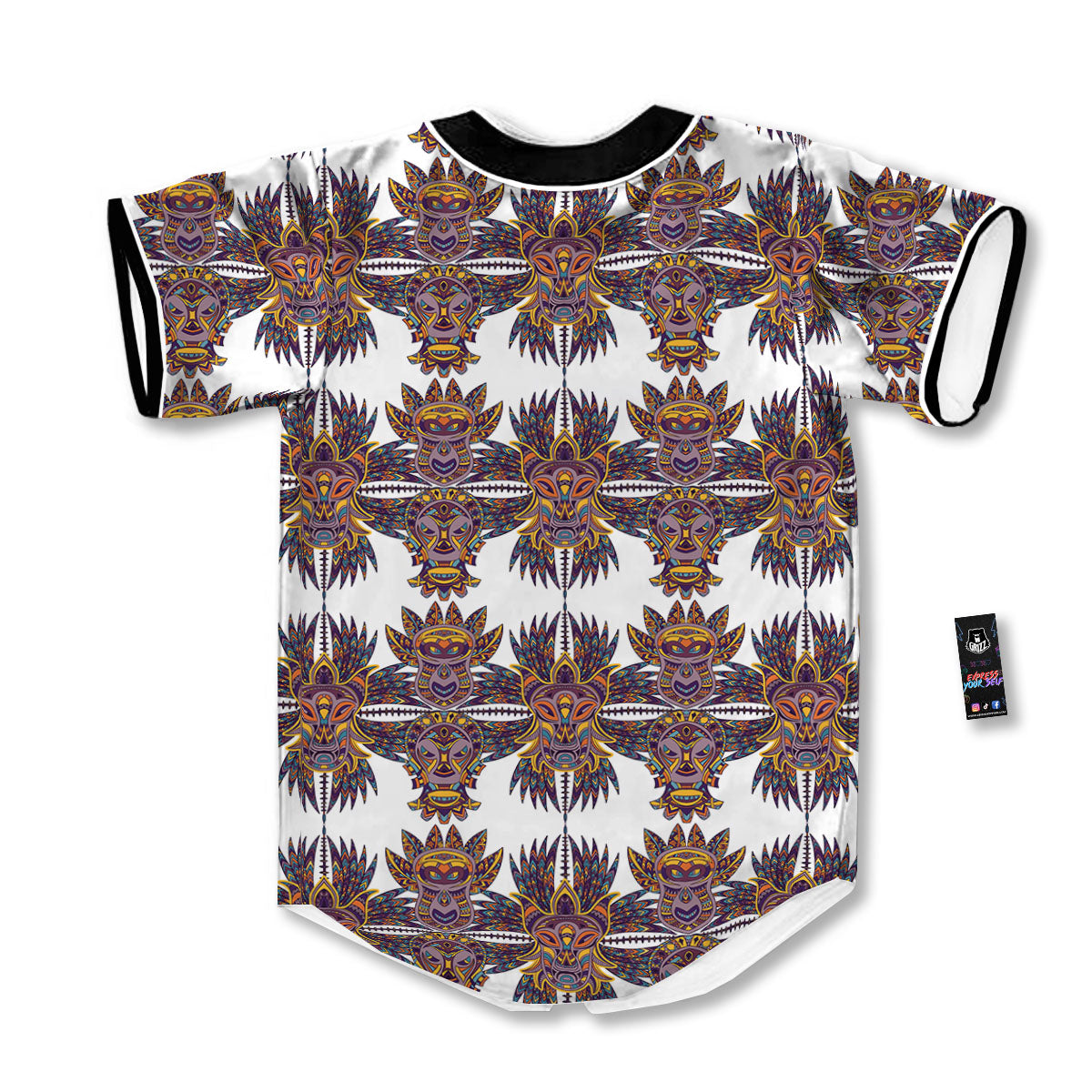 Tiki Mask Ornament Print Pattern Baseball Jersey-grizzshop