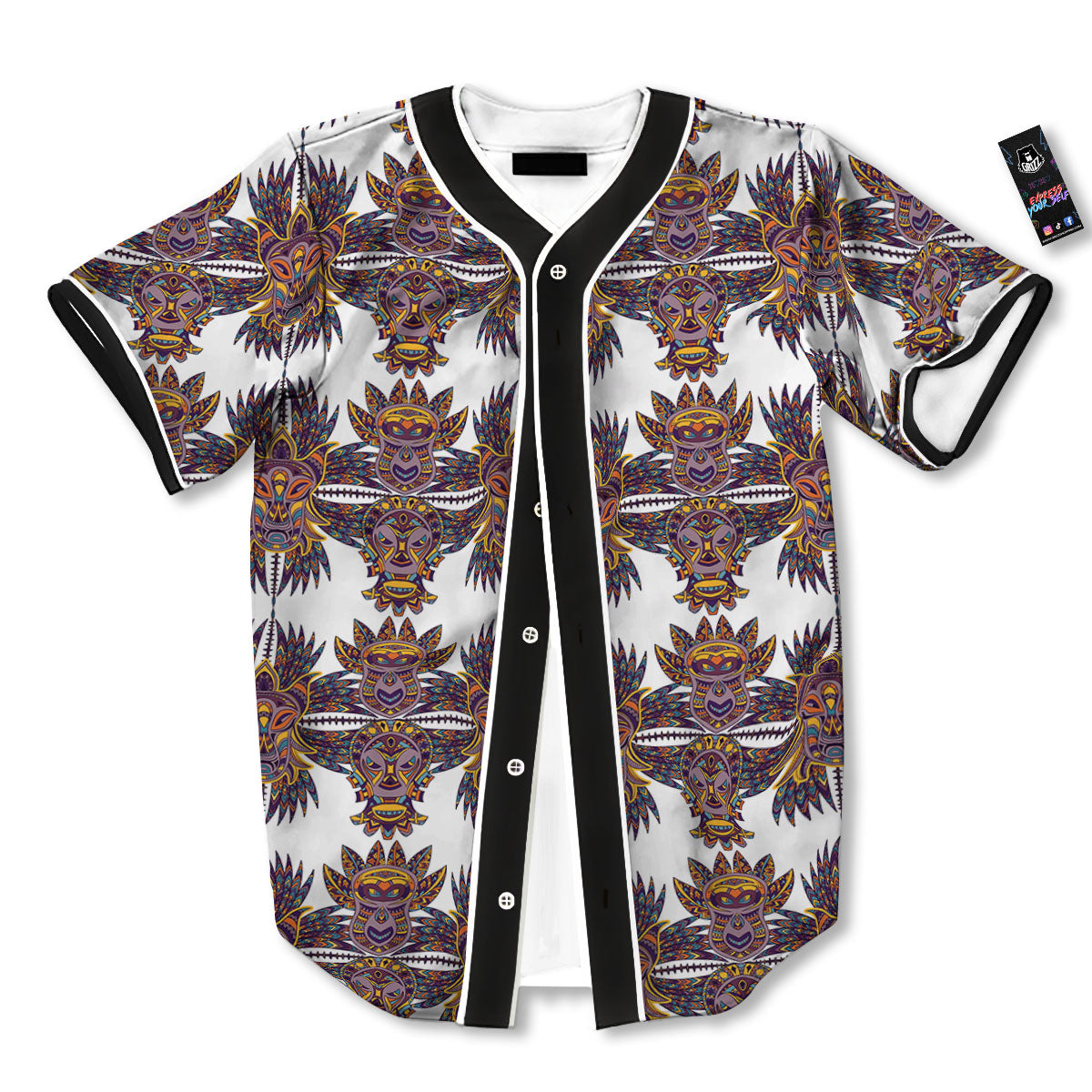 Tiki Mask Ornament Print Pattern Baseball Jersey-grizzshop