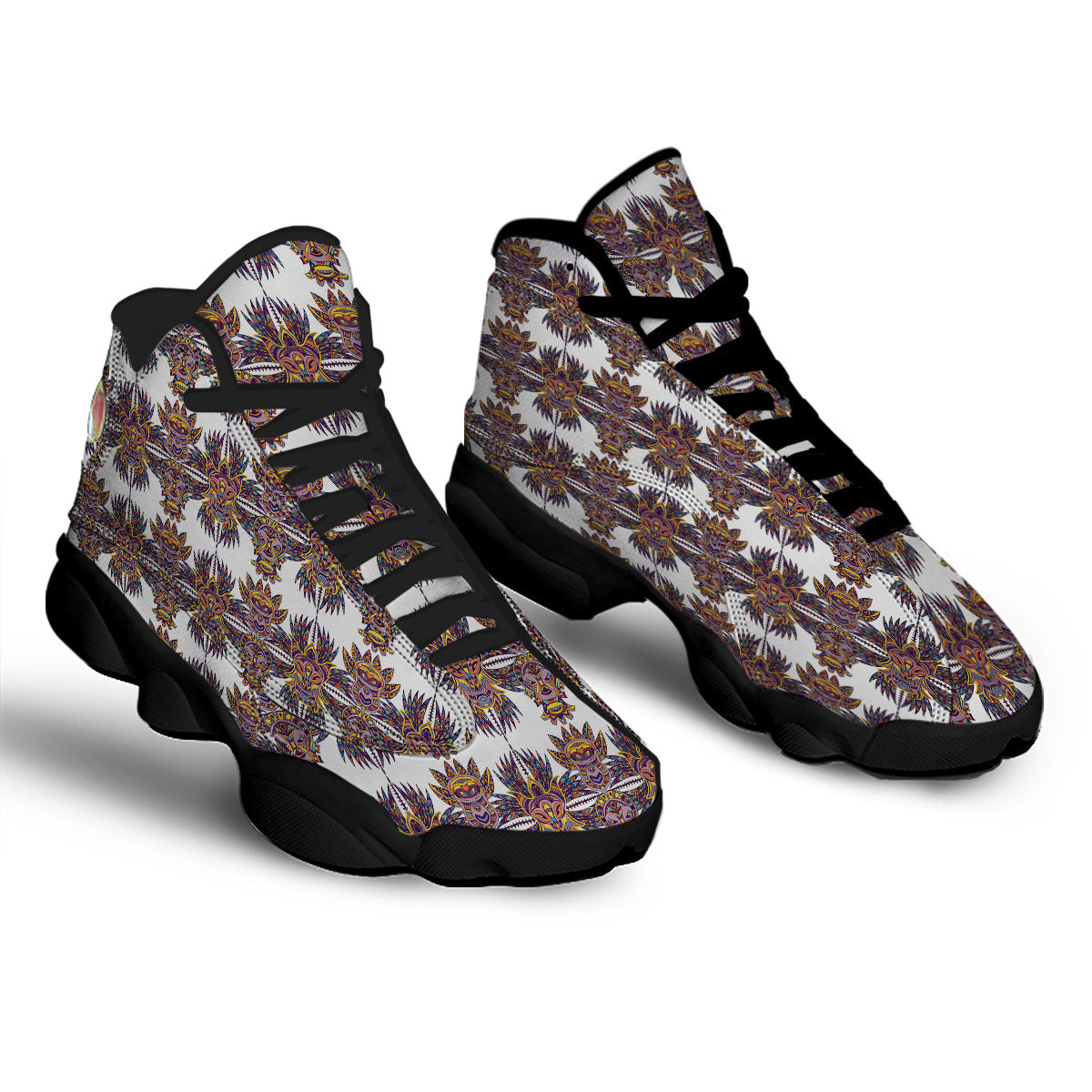Tiki Mask Ornament Print Pattern Black Basketball Shoes-grizzshop