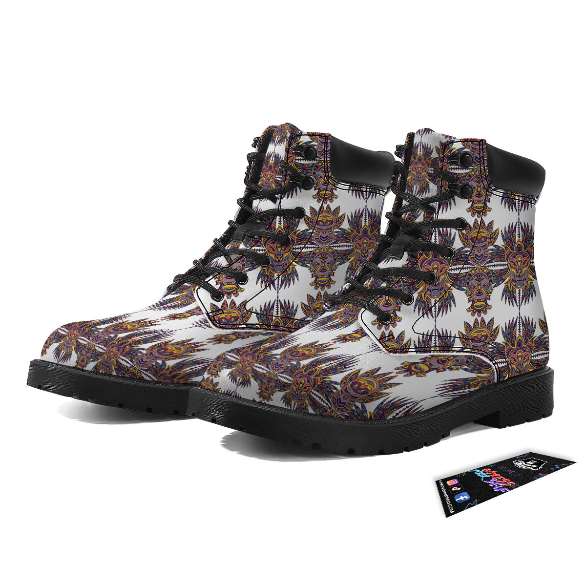 Tiki Mask Ornament Print Pattern Boots-grizzshop