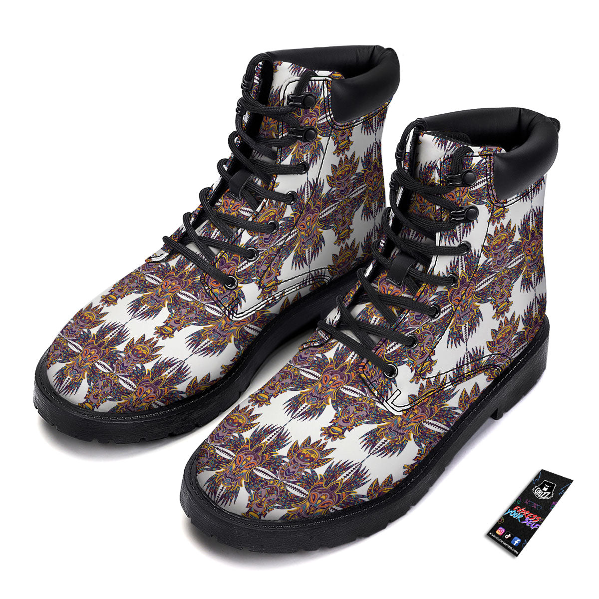 Tiki Mask Ornament Print Pattern Boots-grizzshop