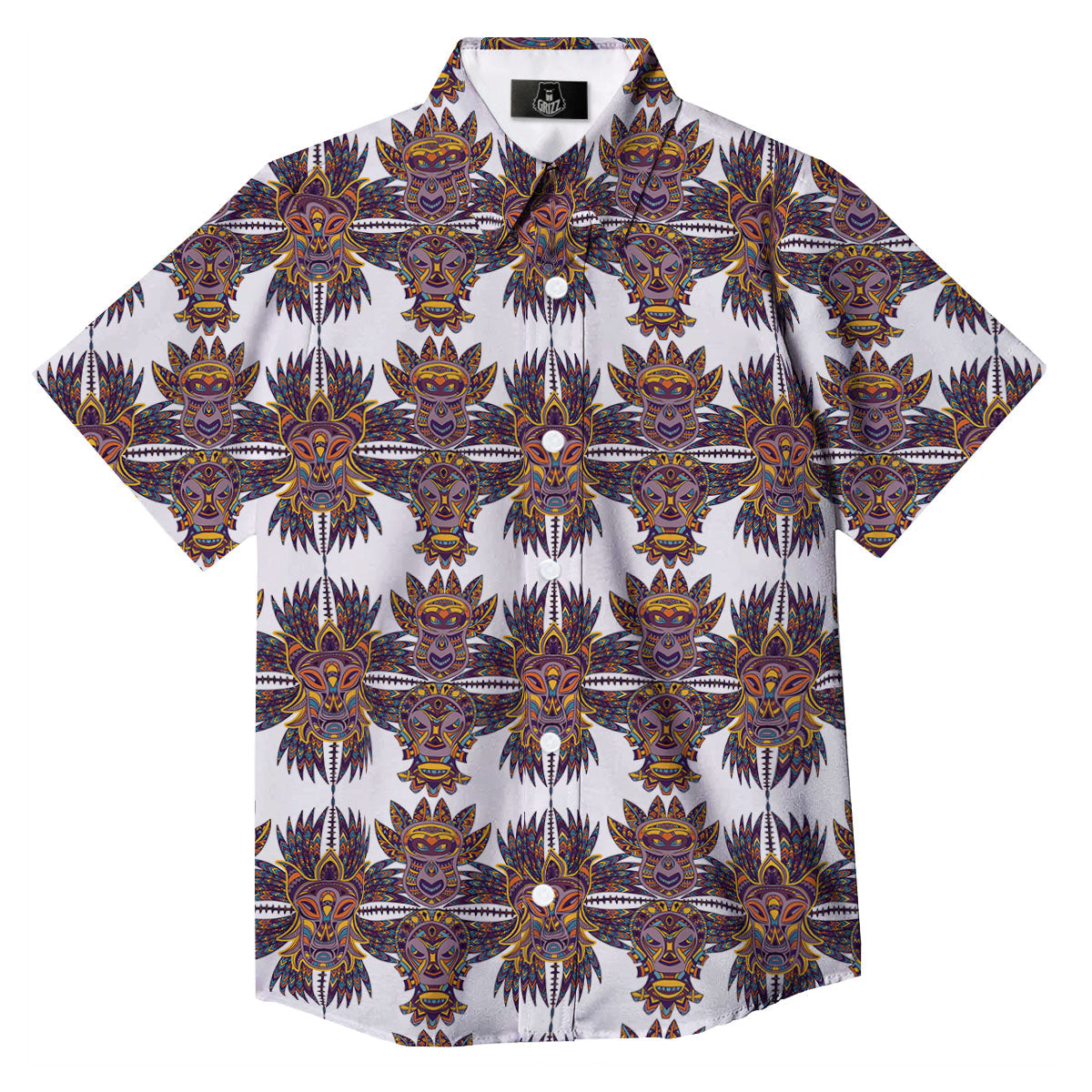 Tiki Mask Ornament Print Pattern Button Up Shirt-grizzshop