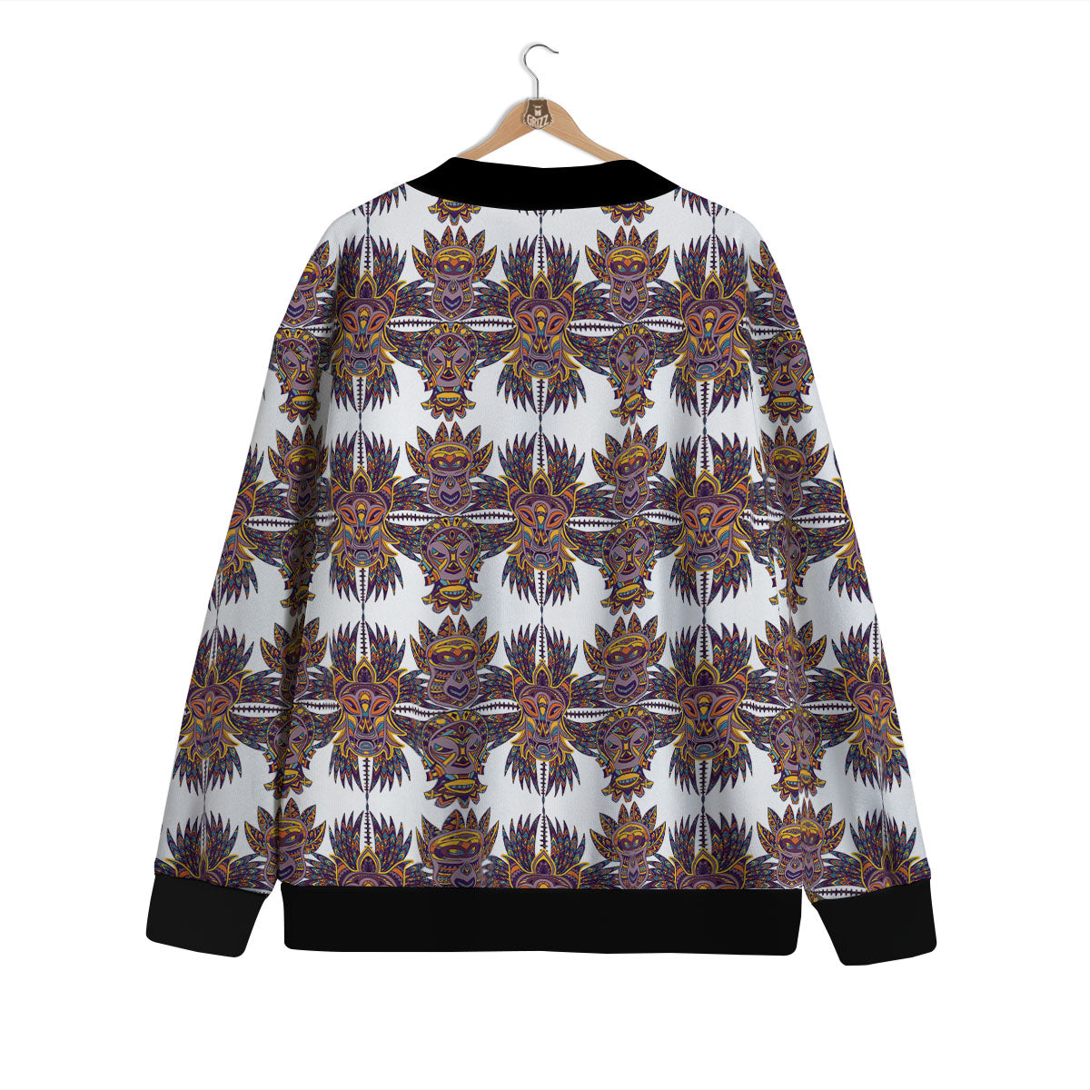 Tiki Mask Ornament Print Pattern Cardigan-grizzshop