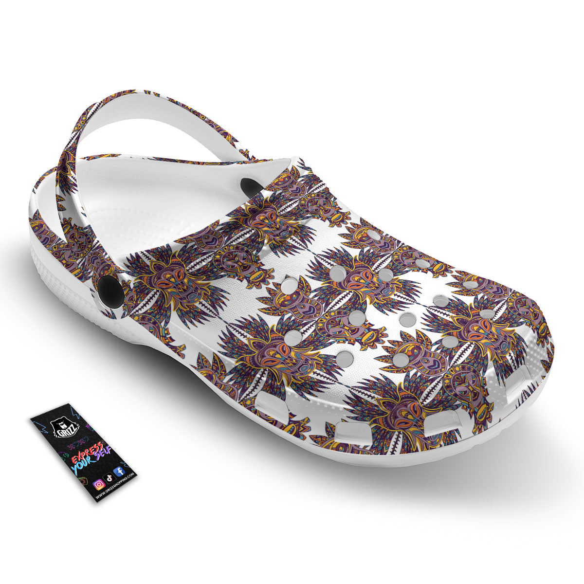 Tiki Mask Ornament Print Pattern Clog-grizzshop