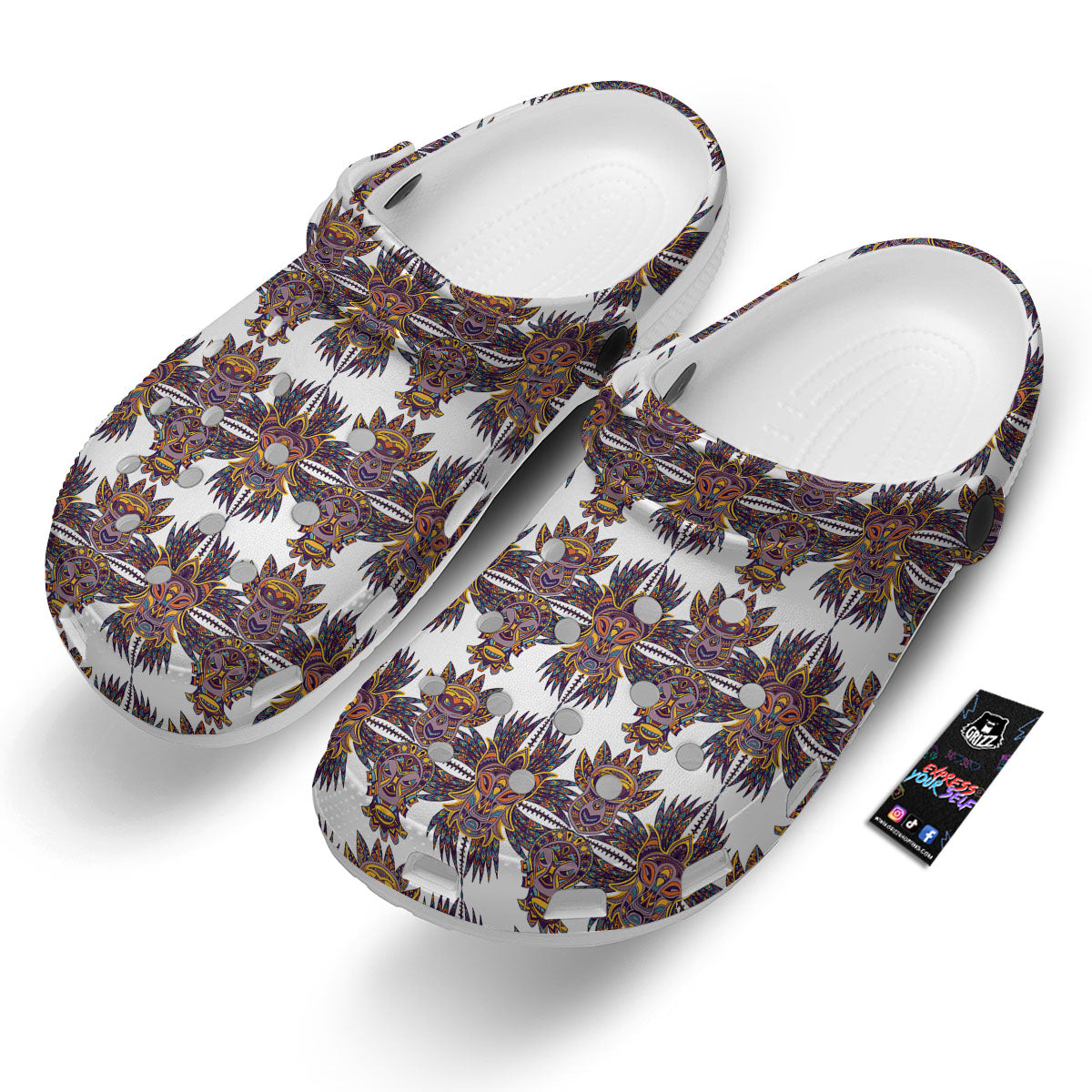 Tiki Mask Ornament Print Pattern Clog-grizzshop