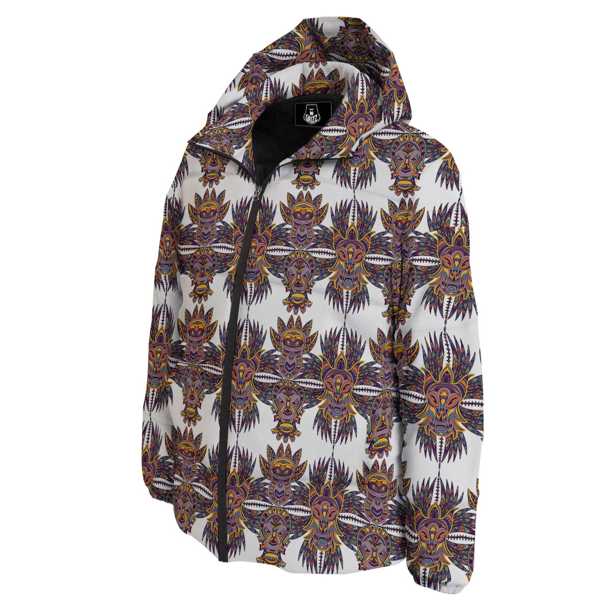 Tiki Mask Ornament Print Pattern Down Jacket-grizzshop