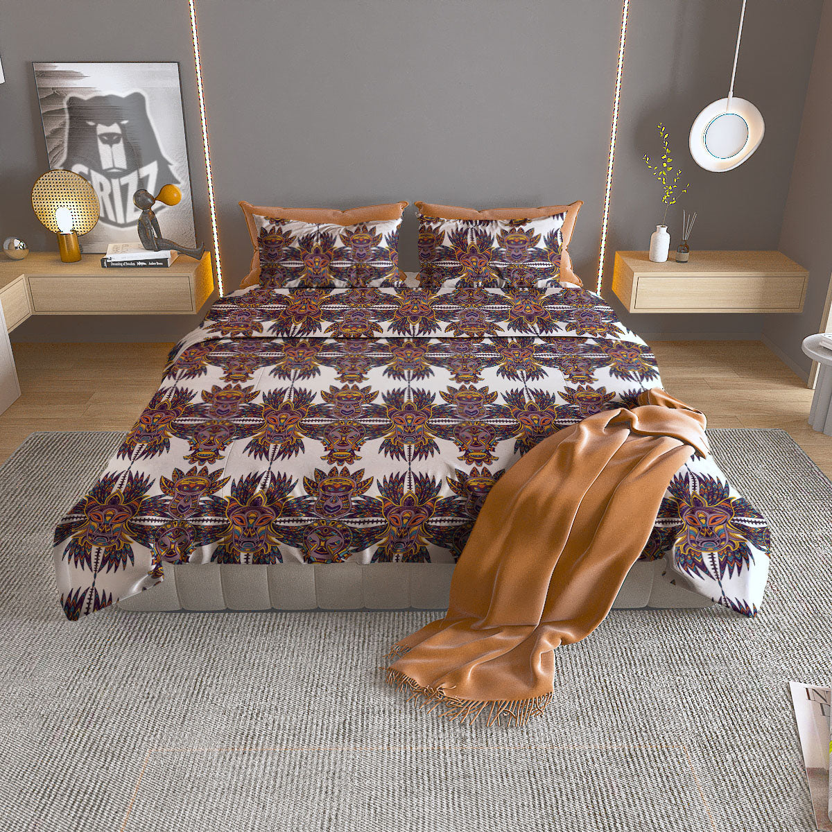 Tiki Mask Ornament Print Pattern Duvet Cover Bedding Set