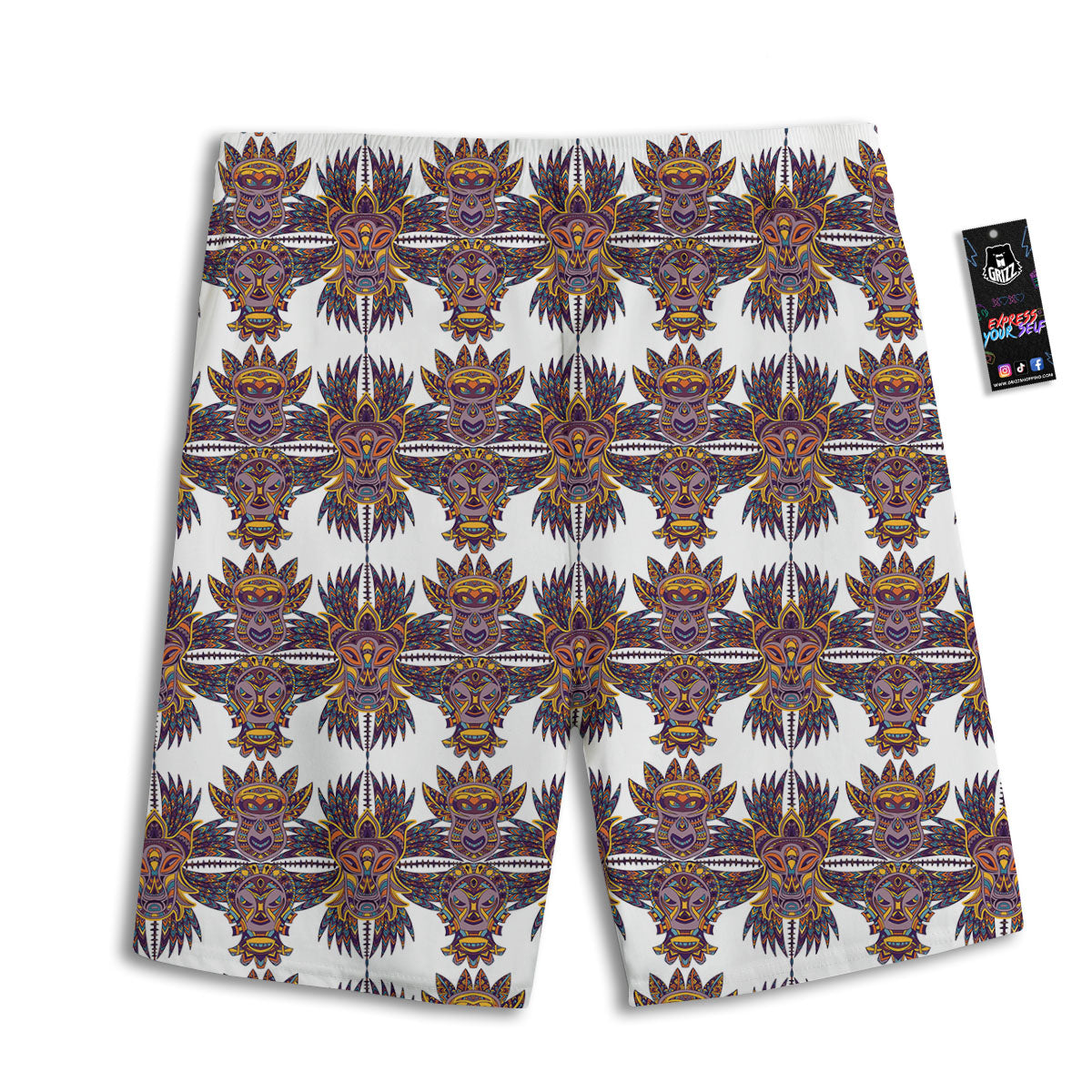 Tiki Mask Ornament Print Pattern Men's Athletic Shorts