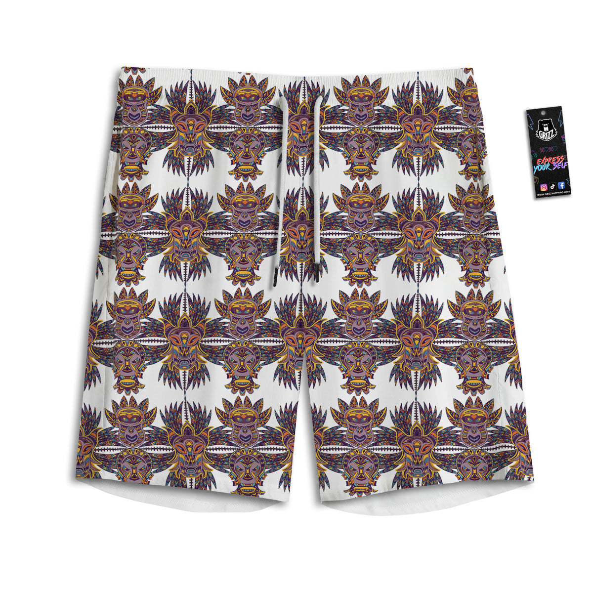 Tiki Mask Ornament Print Pattern Men's Athletic Shorts