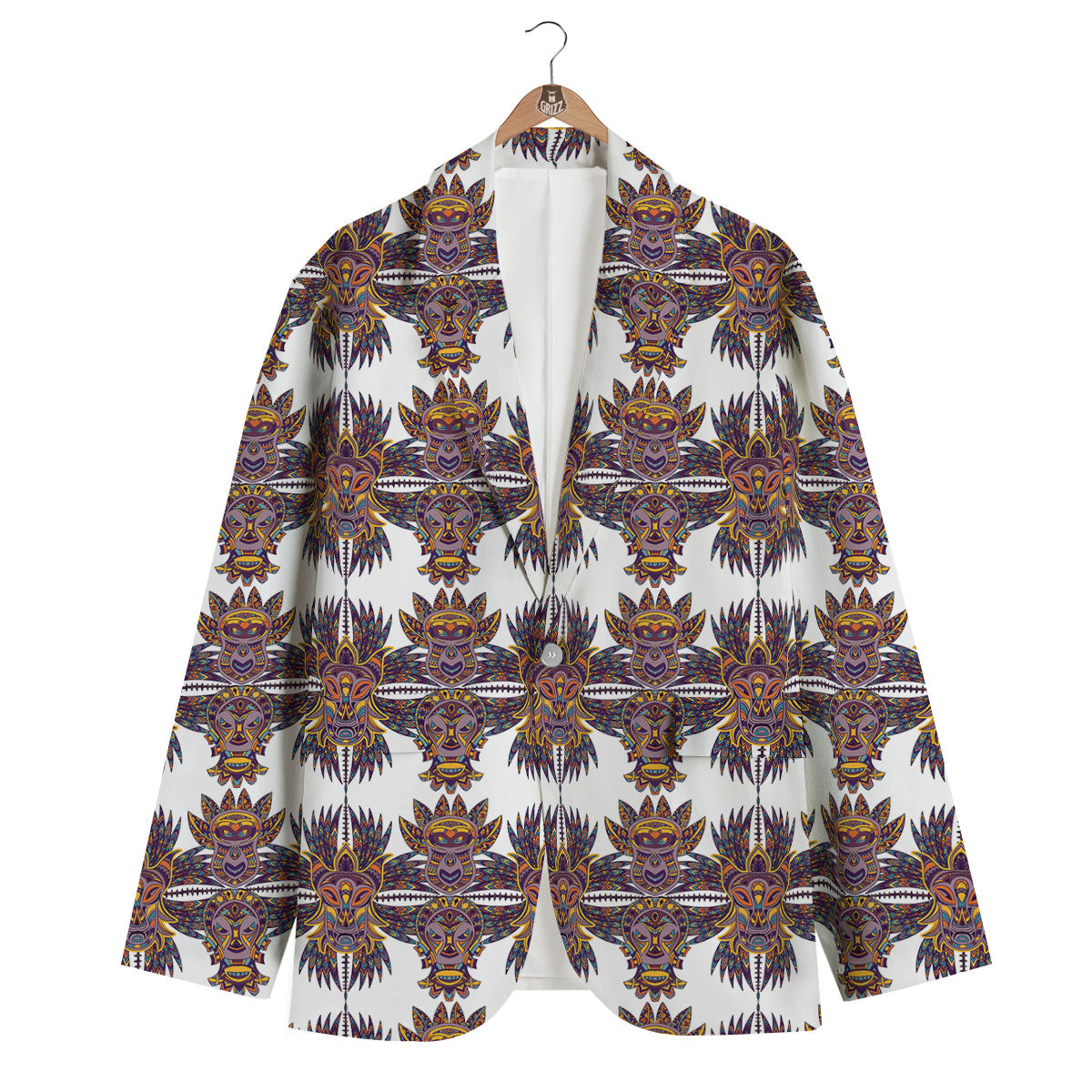 Tiki Mask Ornament Print Pattern Men's Blazer-grizzshop