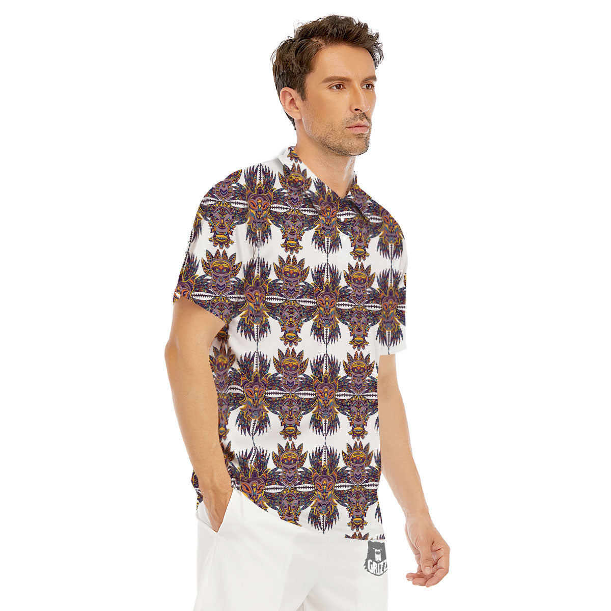 Tiki Mask Ornament Print Pattern Men's Golf Shirts-grizzshop