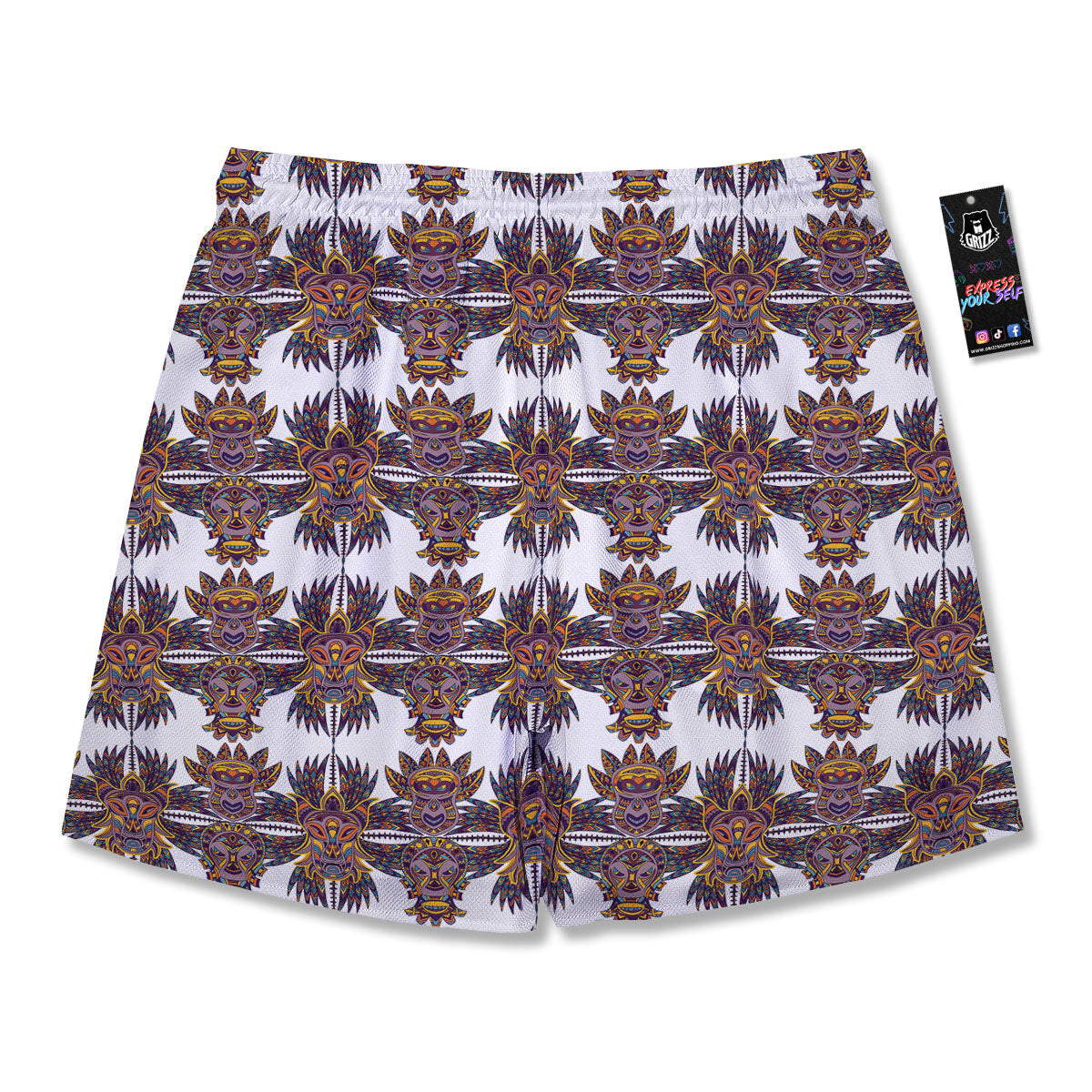 Tiki Mask Ornament Print Pattern Men's Running Shorts-grizzshop