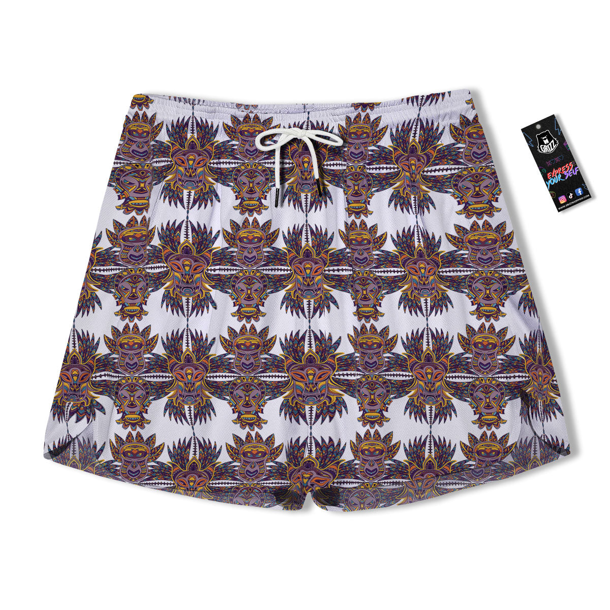 Tiki Mask Ornament Print Pattern Men's Running Shorts-grizzshop