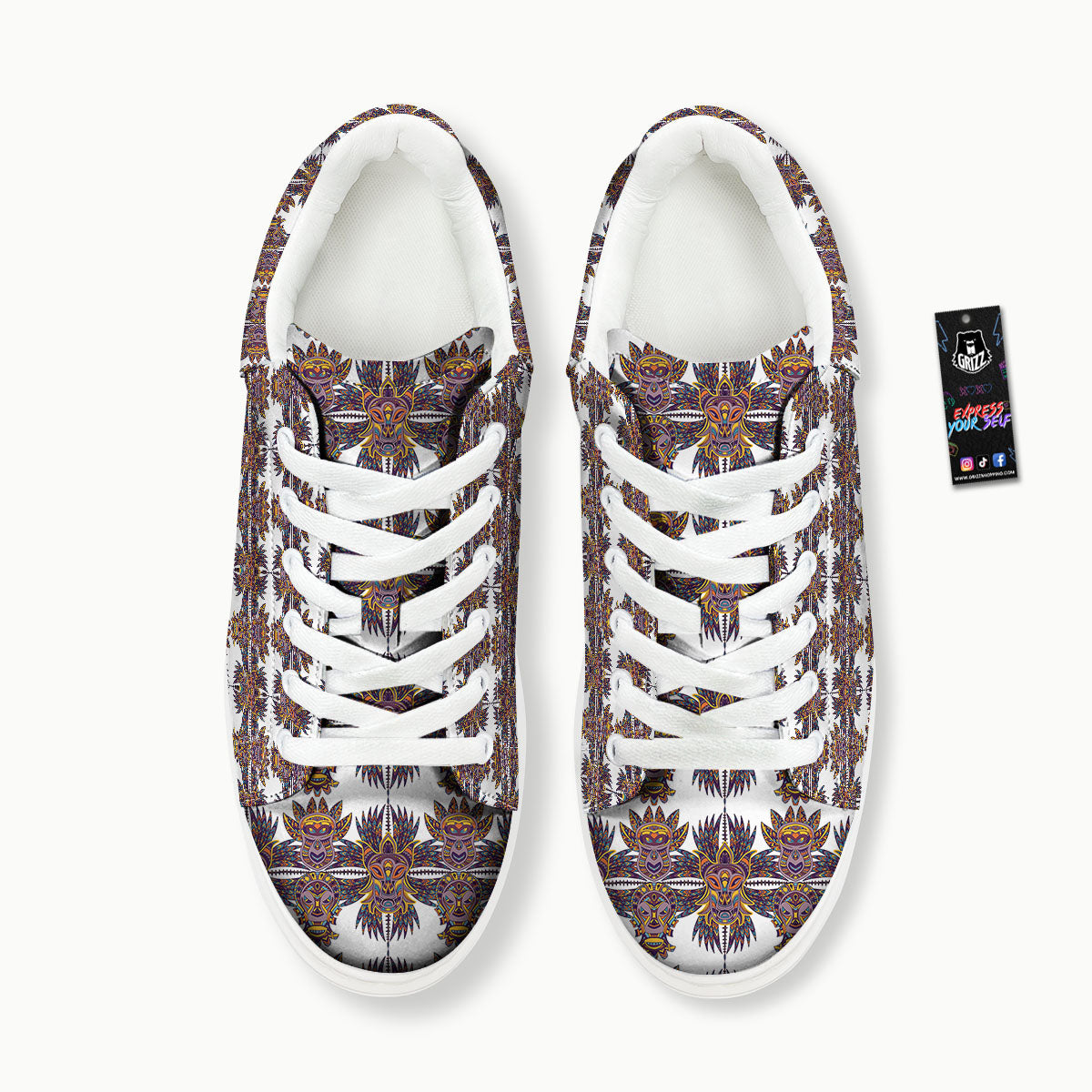 Tiki Mask Ornament Print Pattern Platform Shoes-grizzshop