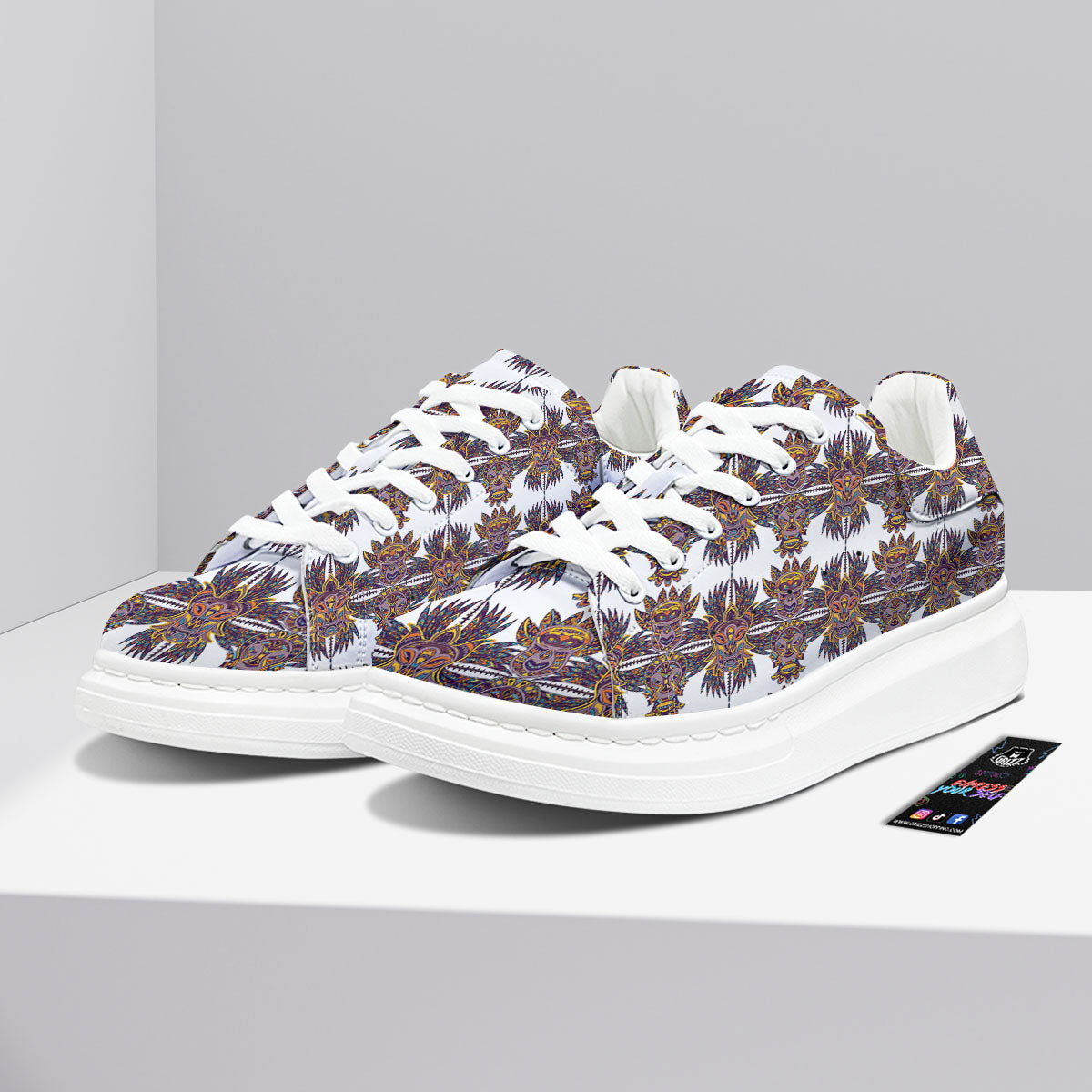 Tiki Mask Ornament Print Pattern Platform Shoes-grizzshop