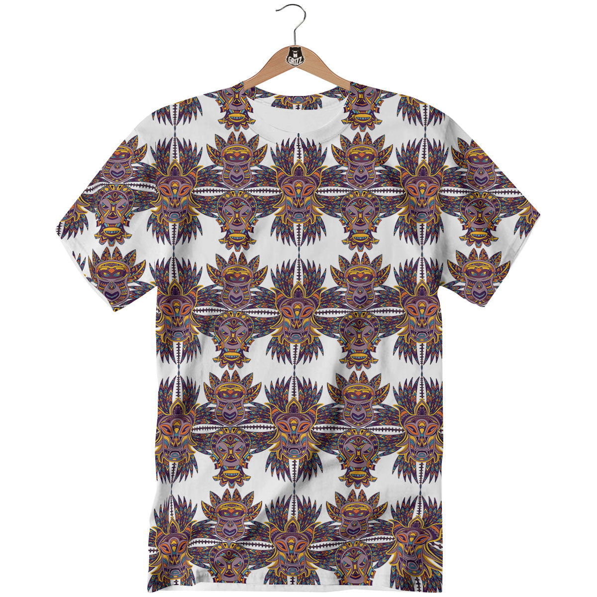 Tiki Mask Ornament Print Pattern T-Shirt-grizzshop